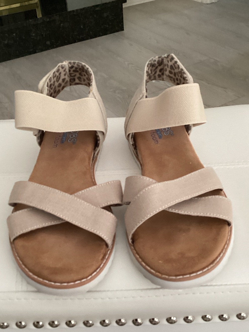 BOBS from Skechers Neutral Beige Crisscross Strap Sandals